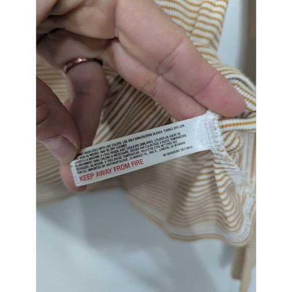 Anthropologie Pure is Good Mock Neck Striped‎ Shirt women's neutral tan ribbed - Picture 5 of 7